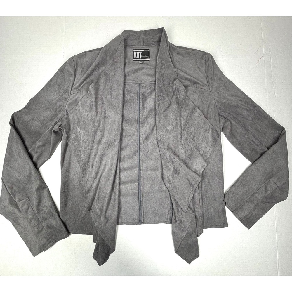 KUT from the Kloth Tayanita Faux Suede Drape Front Jacket Gray Medium Moto NWOT - Picture 8 of 8